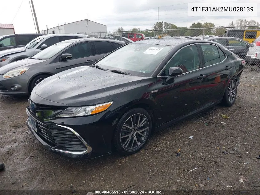 4T1F31AK2MU028139 2021 Toyota Camry Xle Hybrid