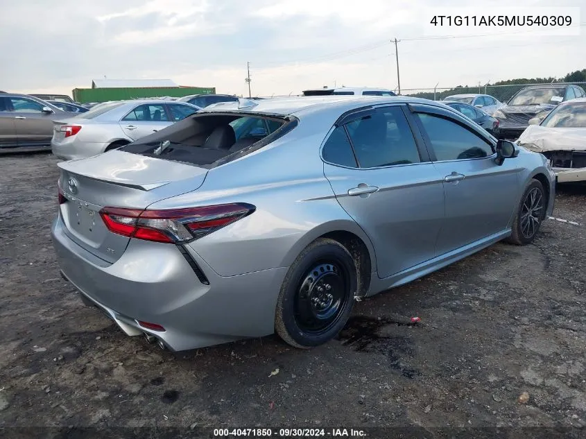 2021 Toyota Camry Se VIN: 4T1G11AK5MU540309 Lot: 40471850