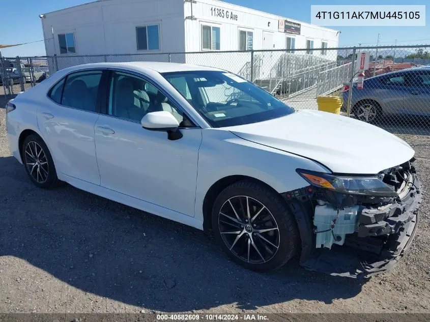 2021 Toyota Camry Se VIN: 4T1G11AK7MU445105 Lot: 40582609