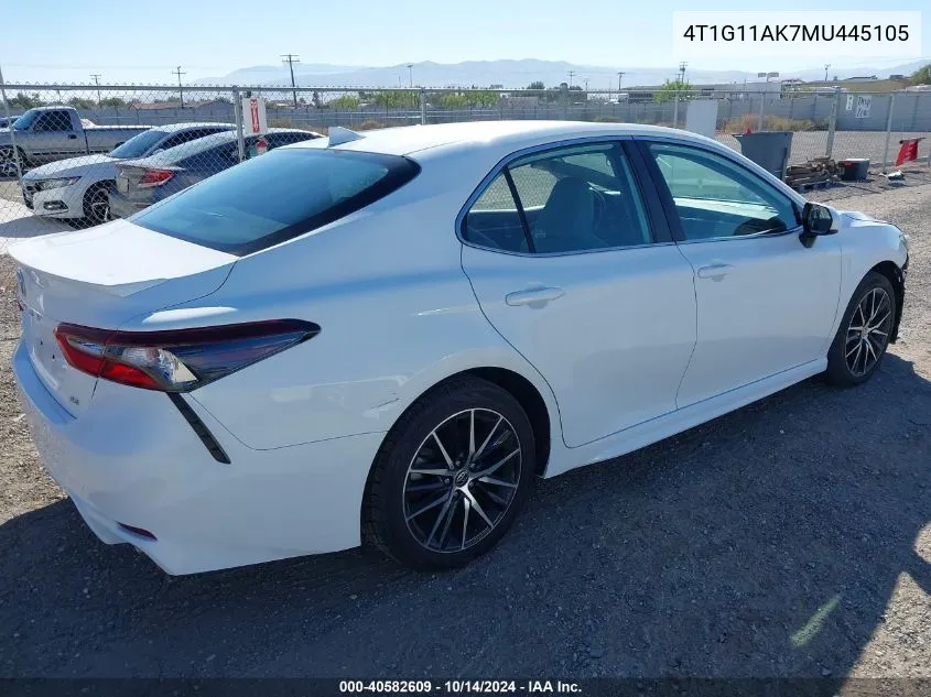 2021 Toyota Camry Se VIN: 4T1G11AK7MU445105 Lot: 40582609