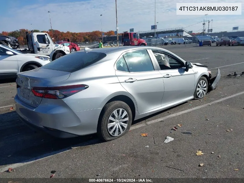 4T1C31AK8MU030187 2021 Toyota Camry Le Hybrid