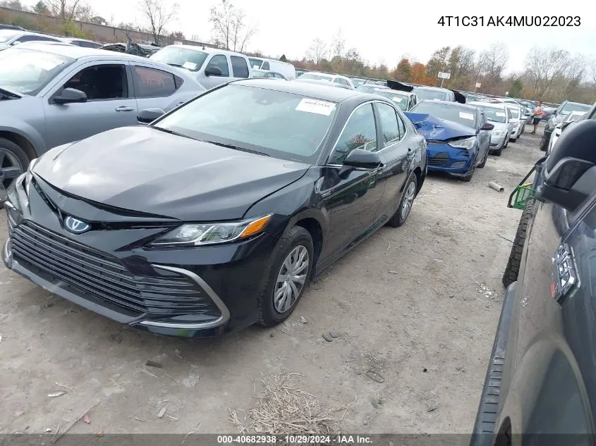 2021 Toyota Camry Le Hybrid VIN: 4T1C31AK4MU022023 Lot: 40682938