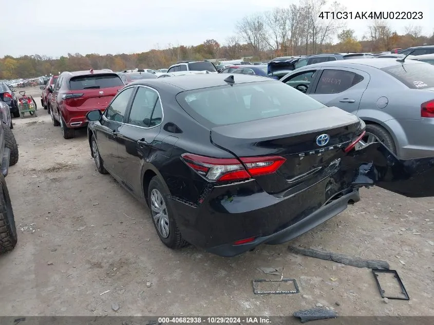 2021 Toyota Camry Le Hybrid VIN: 4T1C31AK4MU022023 Lot: 40682938