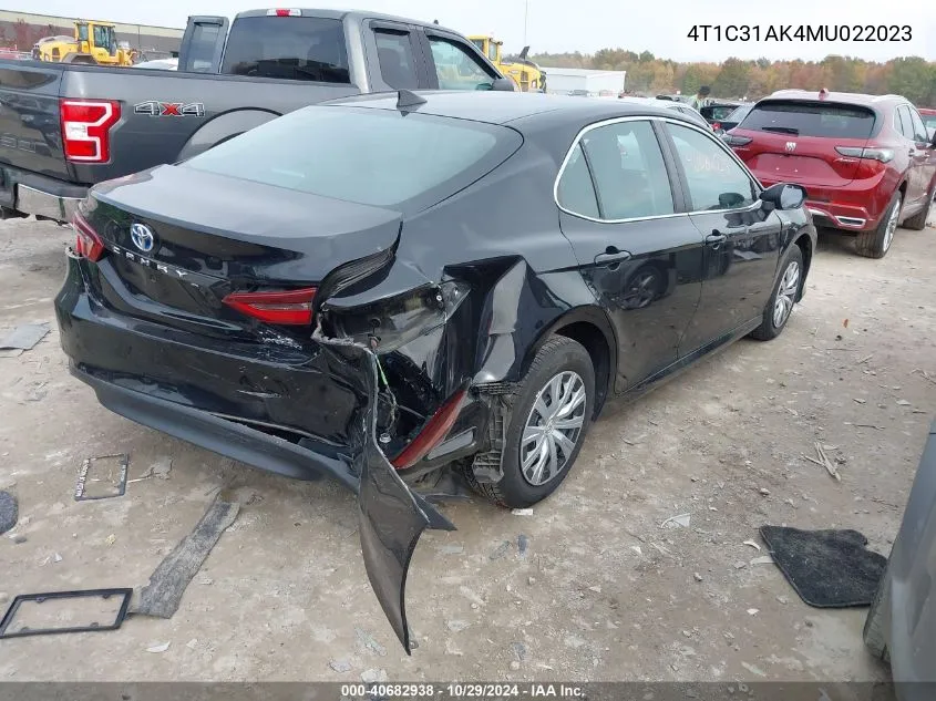 2021 Toyota Camry Le Hybrid VIN: 4T1C31AK4MU022023 Lot: 40682938