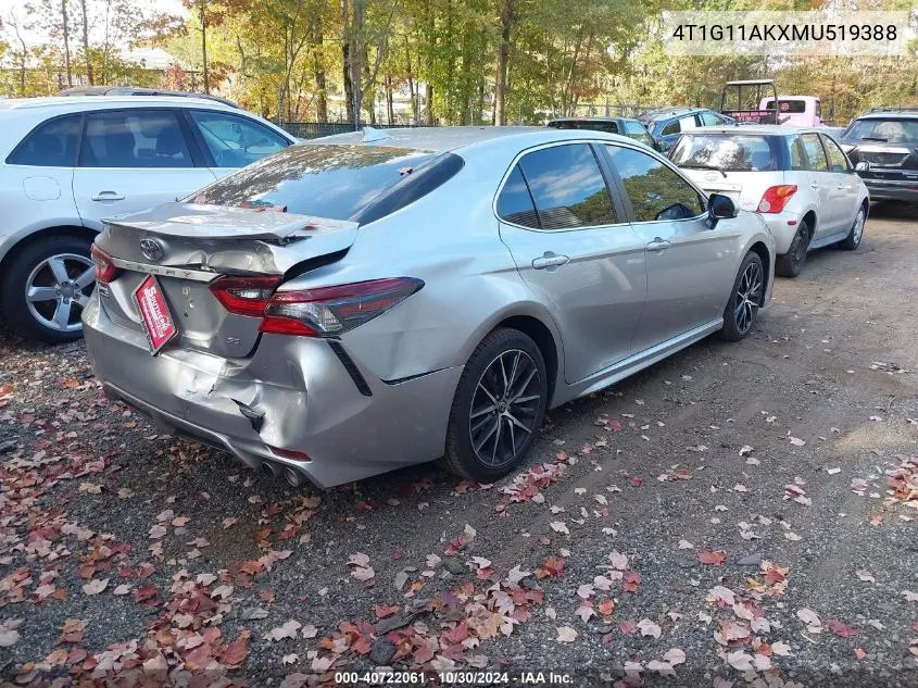 2021 Toyota Camry Se VIN: 4T1G11AKXMU519388 Lot: 40722061