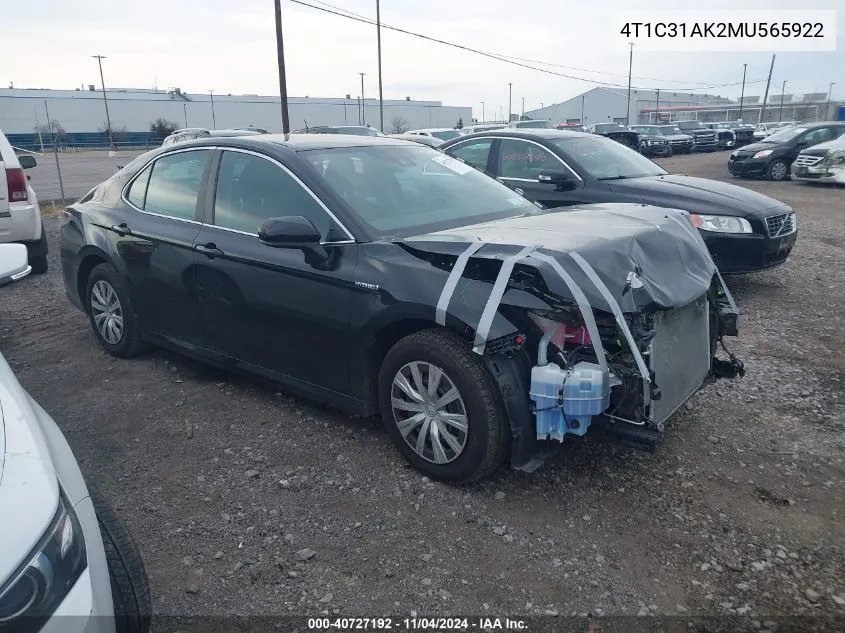 4T1C31AK2MU565922 2021 Toyota Camry Le Hybrid