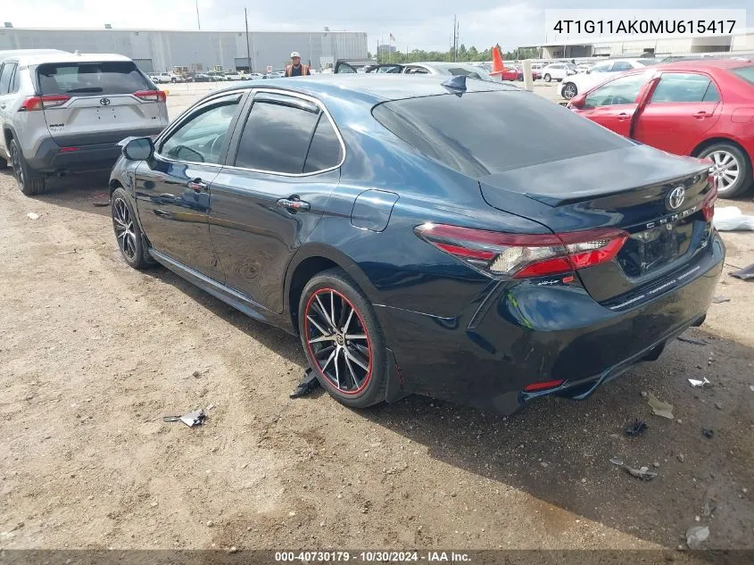 2021 Toyota Camry Se VIN: 4T1G11AK0MU615417 Lot: 40730179