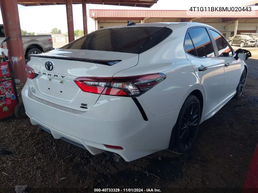 2021 Toyota Camry Se Nightshade Edition Awd VIN: 4T1G11BK8MU020443 Lot: 40733329