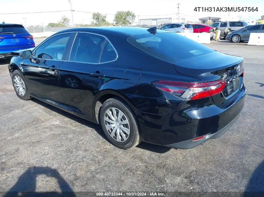 2021 Toyota Camry Le Hybrid VIN: 4T1H31AK3MU547564 Lot: 40733344