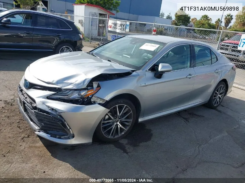 2021 Toyota Camry Xle Hybrid VIN: 4T1F31AK0MU569898 Lot: 40772065