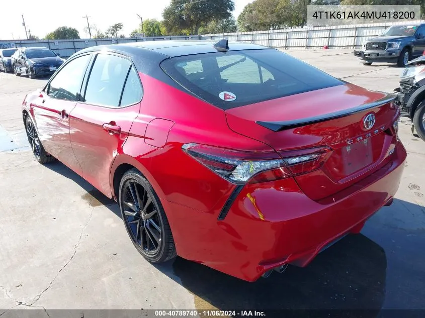 2021 Toyota Camry Xse VIN: 4T1K61AK4MU418200 Lot: 40789740