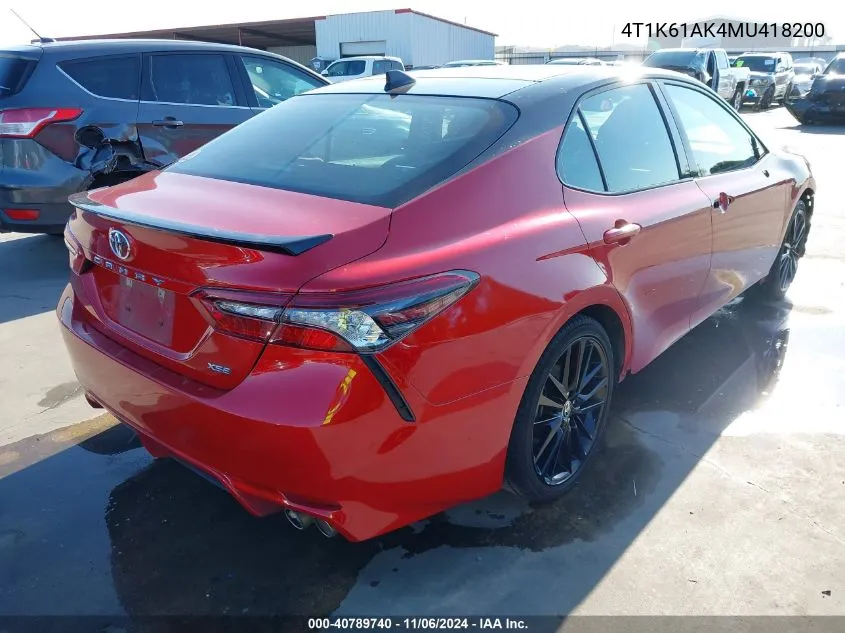 2021 Toyota Camry Xse VIN: 4T1K61AK4MU418200 Lot: 40789740