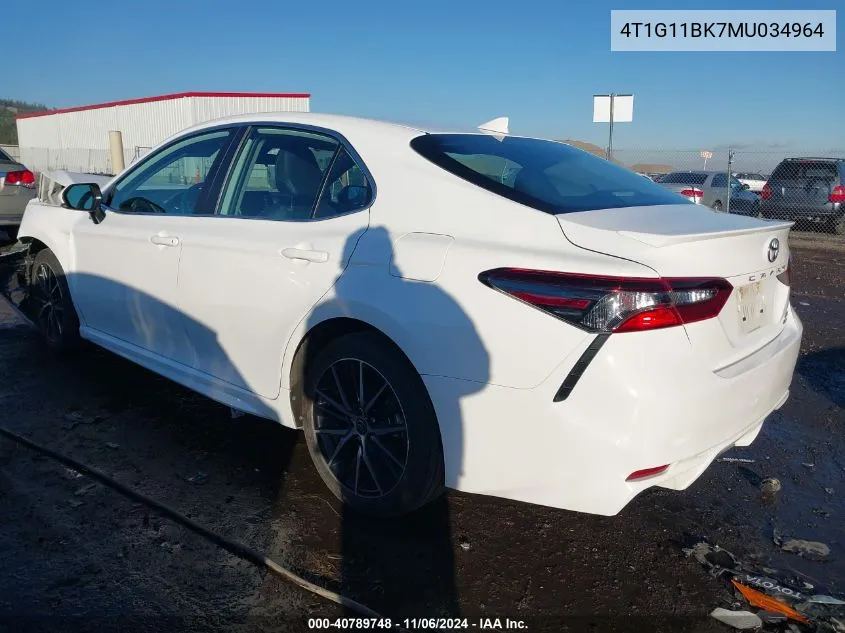 2021 Toyota Camry Se Awd VIN: 4T1G11BK7MU034964 Lot: 40789748