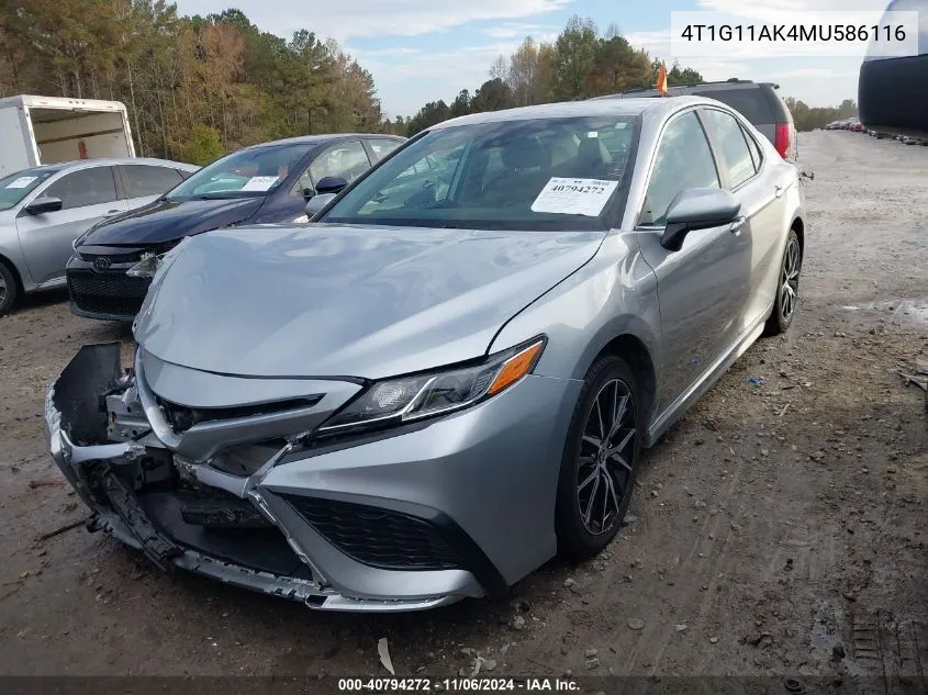 2021 Toyota Camry Se VIN: 4T1G11AK4MU586116 Lot: 40794272