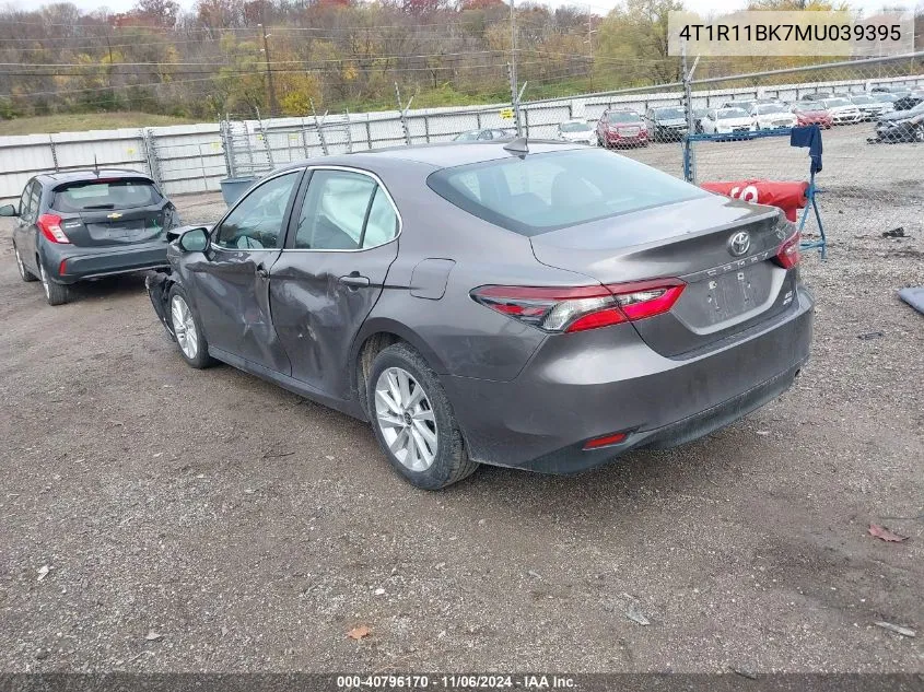 2021 Toyota Camry Le Awd VIN: 4T1R11BK7MU039395 Lot: 40796170