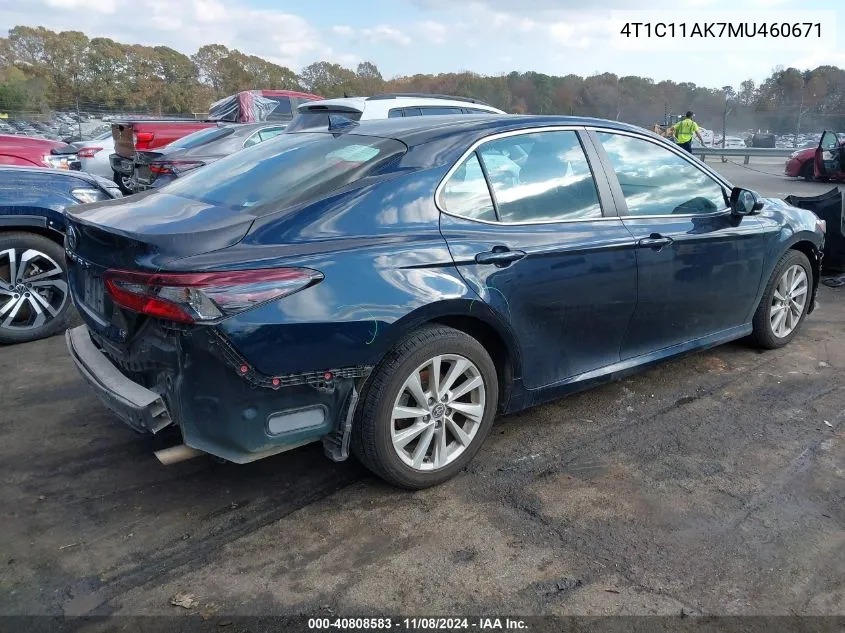 2021 Toyota Camry Le VIN: 4T1C11AK7MU460671 Lot: 40808583