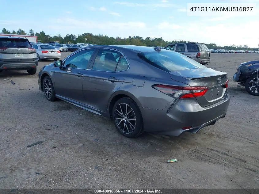 2021 Toyota Camry Se VIN: 4T1G11AK6MU516827 Lot: 40816356