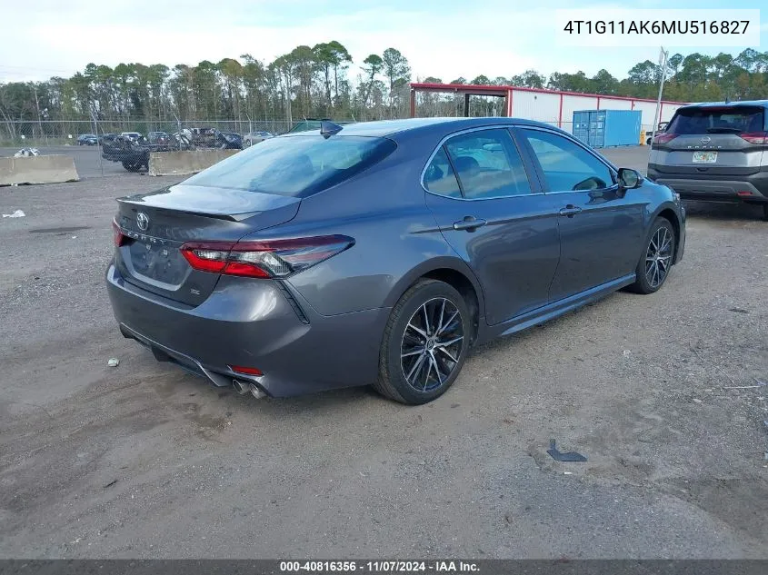 2021 Toyota Camry Se VIN: 4T1G11AK6MU516827 Lot: 40816356