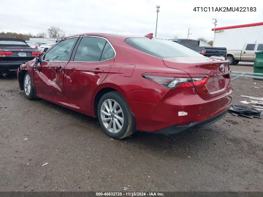 2021 Toyota Camry Le VIN: 4T1C11AK2MU422183 Lot: 40832725