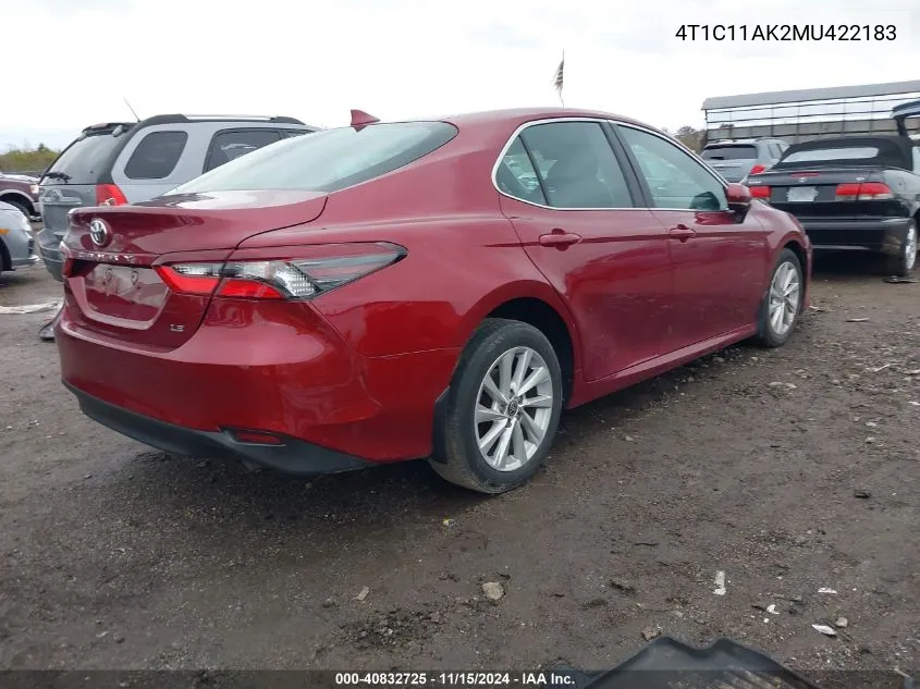 2021 Toyota Camry Le VIN: 4T1C11AK2MU422183 Lot: 40832725