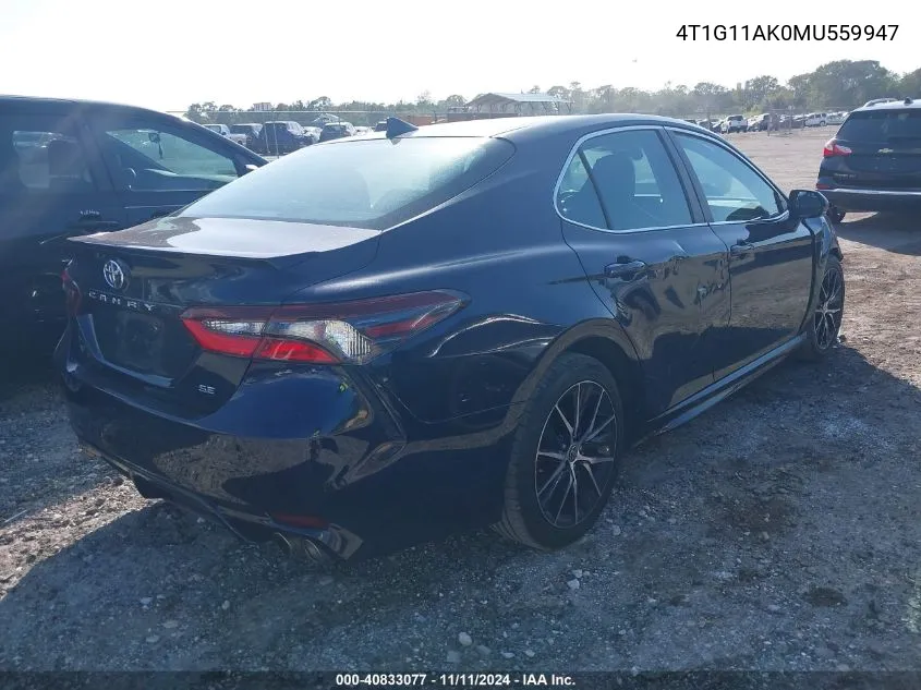 2021 Toyota Camry Se VIN: 4T1G11AK0MU559947 Lot: 40833077