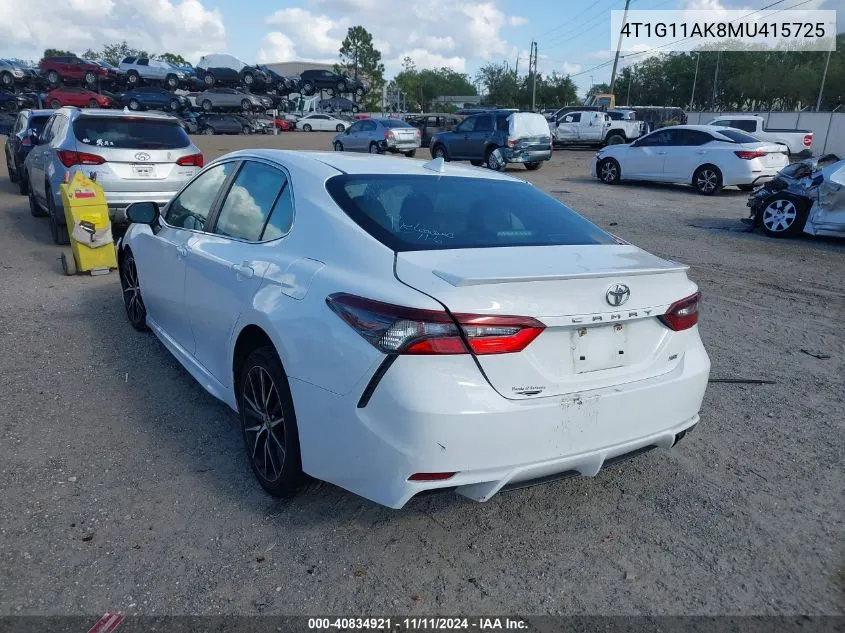 2021 Toyota Camry Se VIN: 4T1G11AK8MU415725 Lot: 40834921