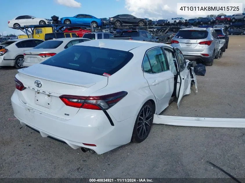 2021 Toyota Camry Se VIN: 4T1G11AK8MU415725 Lot: 40834921