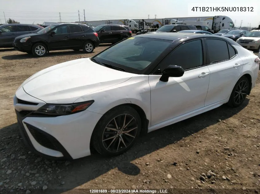 2022 Toyota Camry Xle/Se VIN: 4T1B21HK5NU018312 Lot: 12081689