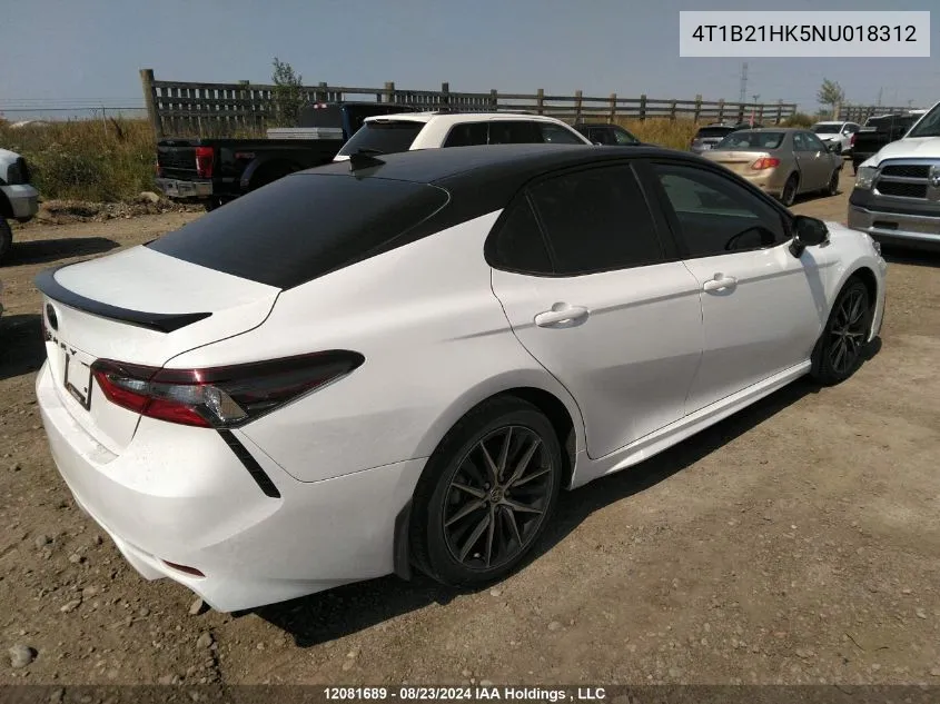 2022 Toyota Camry Xle/Se VIN: 4T1B21HK5NU018312 Lot: 12081689