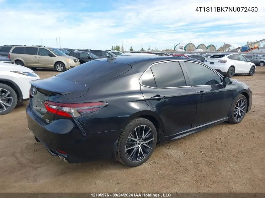 2022 Toyota Camry Se/Night Shade VIN: 4T1S11BK7NU072450 Lot: 12105976