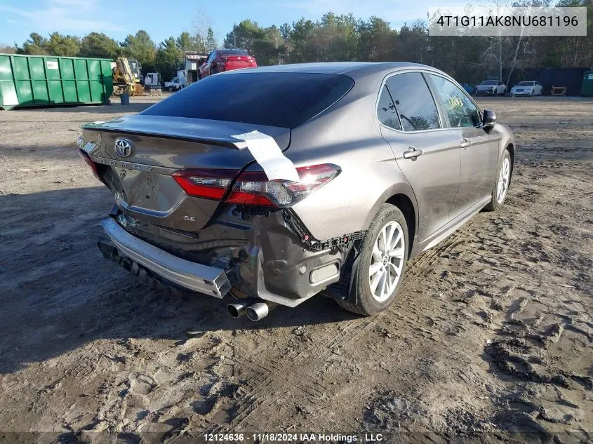 2022 Toyota Camry Se VIN: 4T1G11AK8NU681196 Lot: 12124636