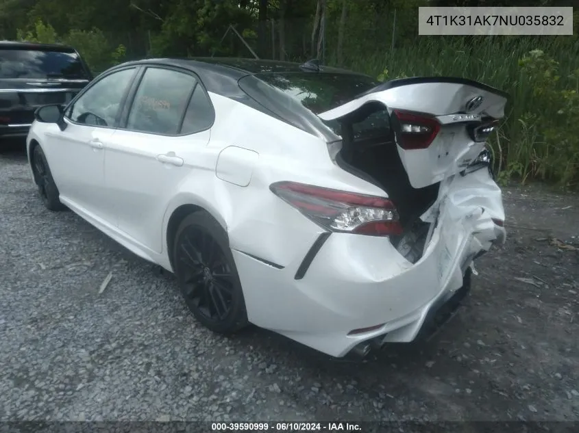 2022 Toyota Camry Xse Hybrid VIN: 4T1K31AK7NU035832 Lot: 39590999