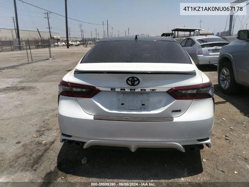 2022 Toyota Camry Xse V6 VIN: 4T1KZ1AK0NU067178 Lot: 39599390