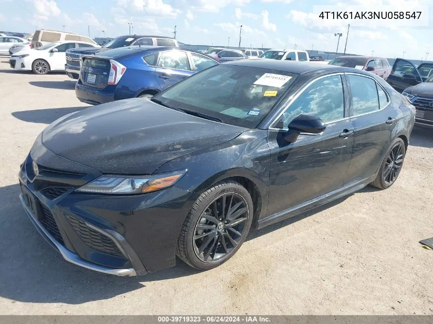 2022 Toyota Camry Xse VIN: 4T1K61AK3NU058547 Lot: 39719323