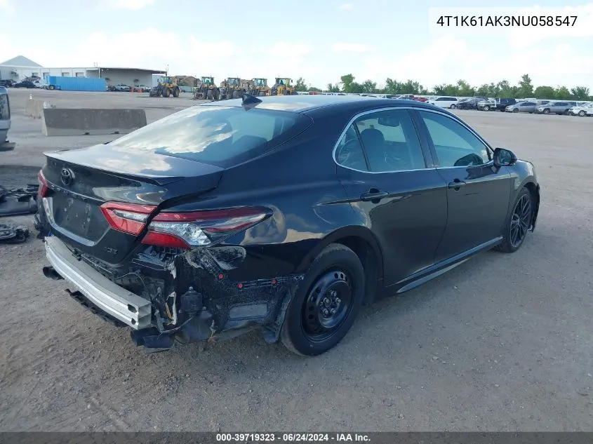 2022 Toyota Camry Xse VIN: 4T1K61AK3NU058547 Lot: 39719323