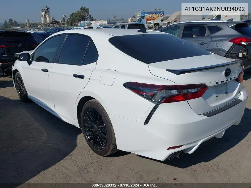 2022 Toyota Camry Nightshade Edition Hybrid VIN: 4T1G31AK2NU034092 Lot: 39828332