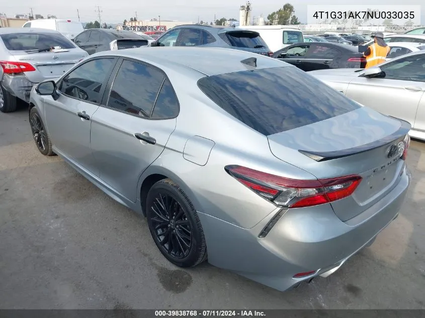 2022 Toyota Camry Nightshade Edition Hybrid VIN: 4T1G31AK7NU033035 Lot: 39838768