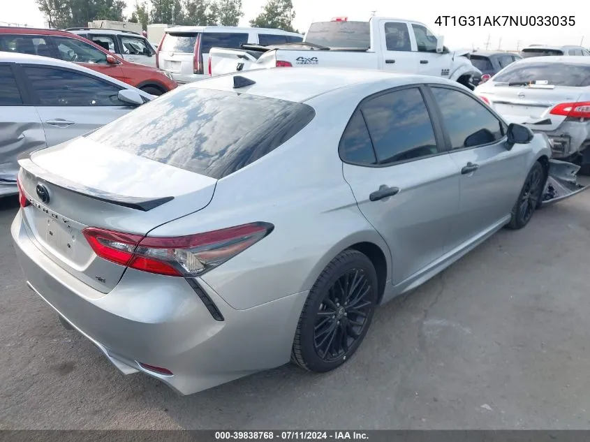 2022 Toyota Camry Nightshade Edition Hybrid VIN: 4T1G31AK7NU033035 Lot: 39838768