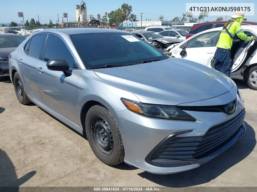 2022 Toyota Camry Le Hybrid VIN: 4T1C31AK0NU598175 Lot: 39841924