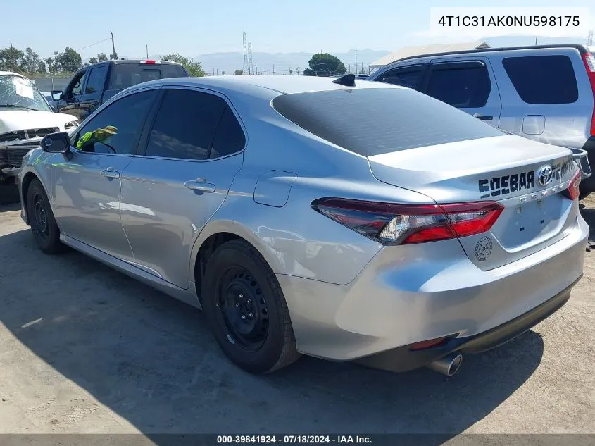 4T1C31AK0NU598175 2022 Toyota Camry Le Hybrid