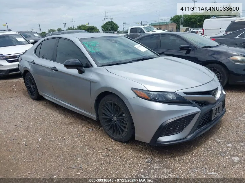 2022 Toyota Camry Se Nightshade Edition VIN: 4T1G11AK4NU033600 Lot: 39916843