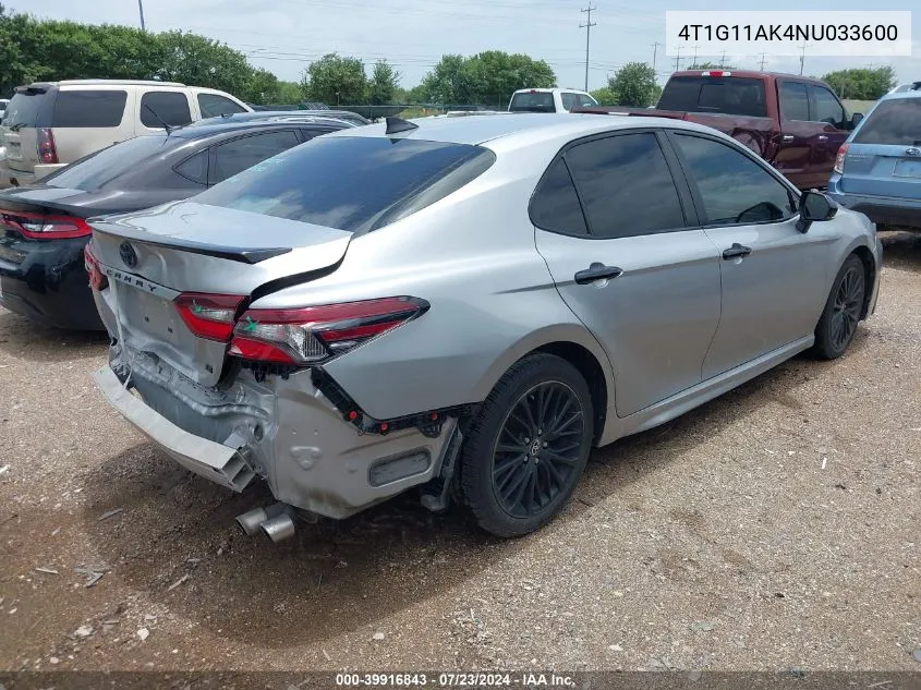 2022 Toyota Camry Se Nightshade Edition VIN: 4T1G11AK4NU033600 Lot: 39916843