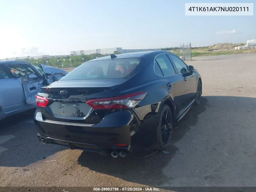 2022 Toyota Camry Xse VIN: 4T1K61AK7NU020111 Lot: 39953798