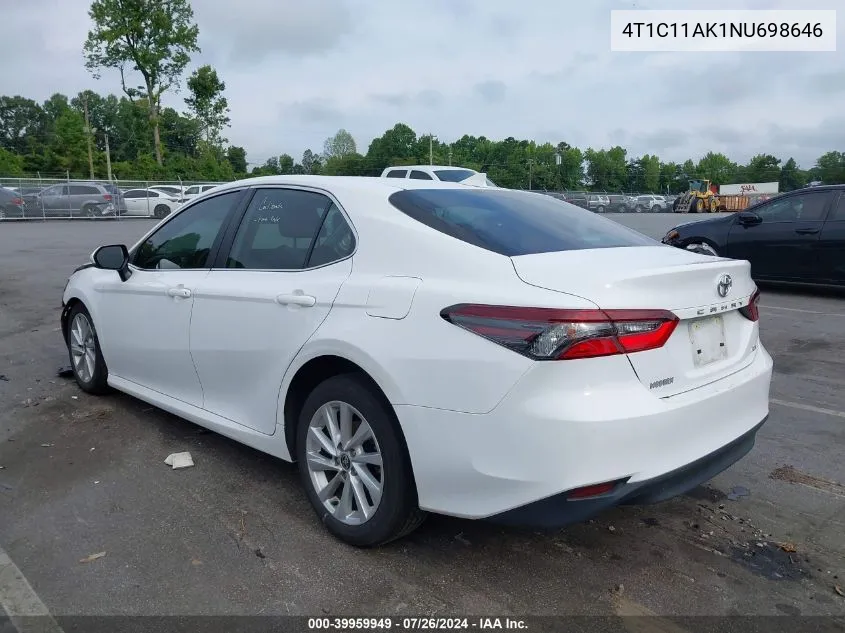 2022 Toyota Camry Le VIN: 4T1C11AK1NU698646 Lot: 39959949