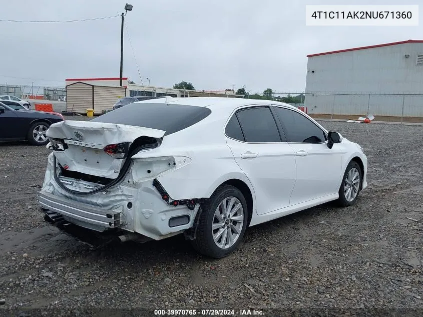 4T1C11AK2NU671360 2022 Toyota Camry Le