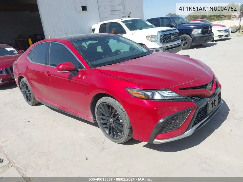 2022 Toyota Camry Xse VIN: 4T1K61AK1NU004762 Lot: 40015357