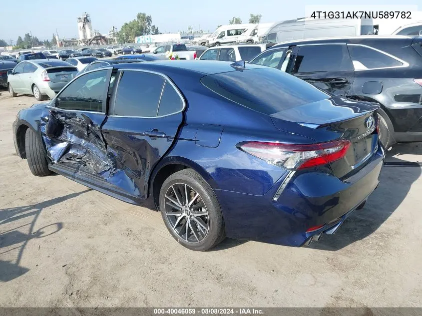 4T1G31AK7NU589782 2022 Toyota Camry Se Hybrid