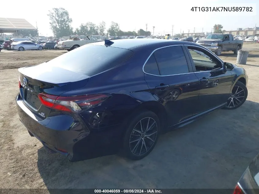 2022 Toyota Camry Se Hybrid VIN: 4T1G31AK7NU589782 Lot: 40046059