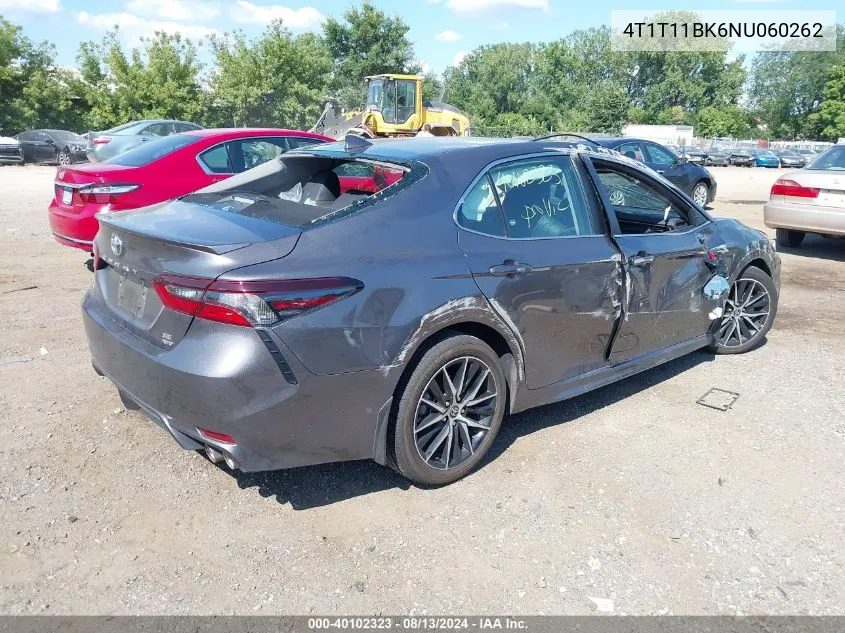 4T1T11BK6NU060262 2022 Toyota Camry Se Awd