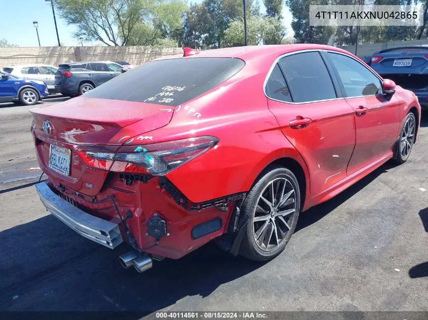 2022 Toyota Camry Se VIN: 4T1T11AKXNU042865 Lot: 40114561